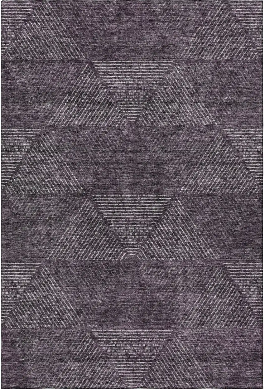 Eggplant And Gray Geometric Washable Area Rug With UV Protection Photo 4