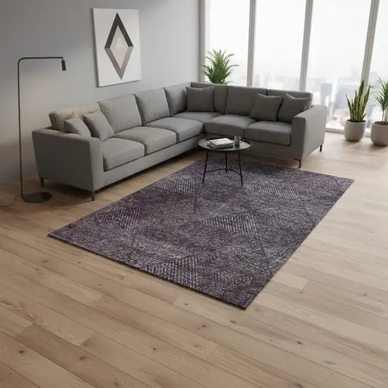 Eggplant And Gray Geometric Washable Area Rug With UV Protection Photo 2