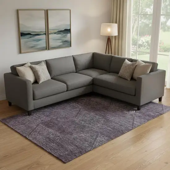 Eggplant And Gray Geometric Washable Area Rug With UV Protection Photo 1