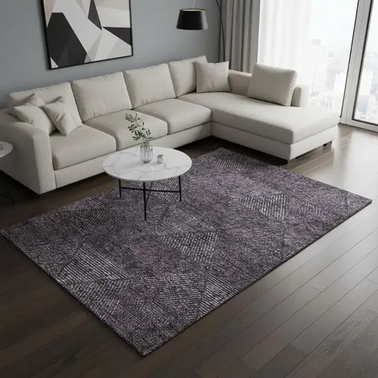 Eggplant And Gray Geometric Washable Area Rug With UV Protection Photo 2