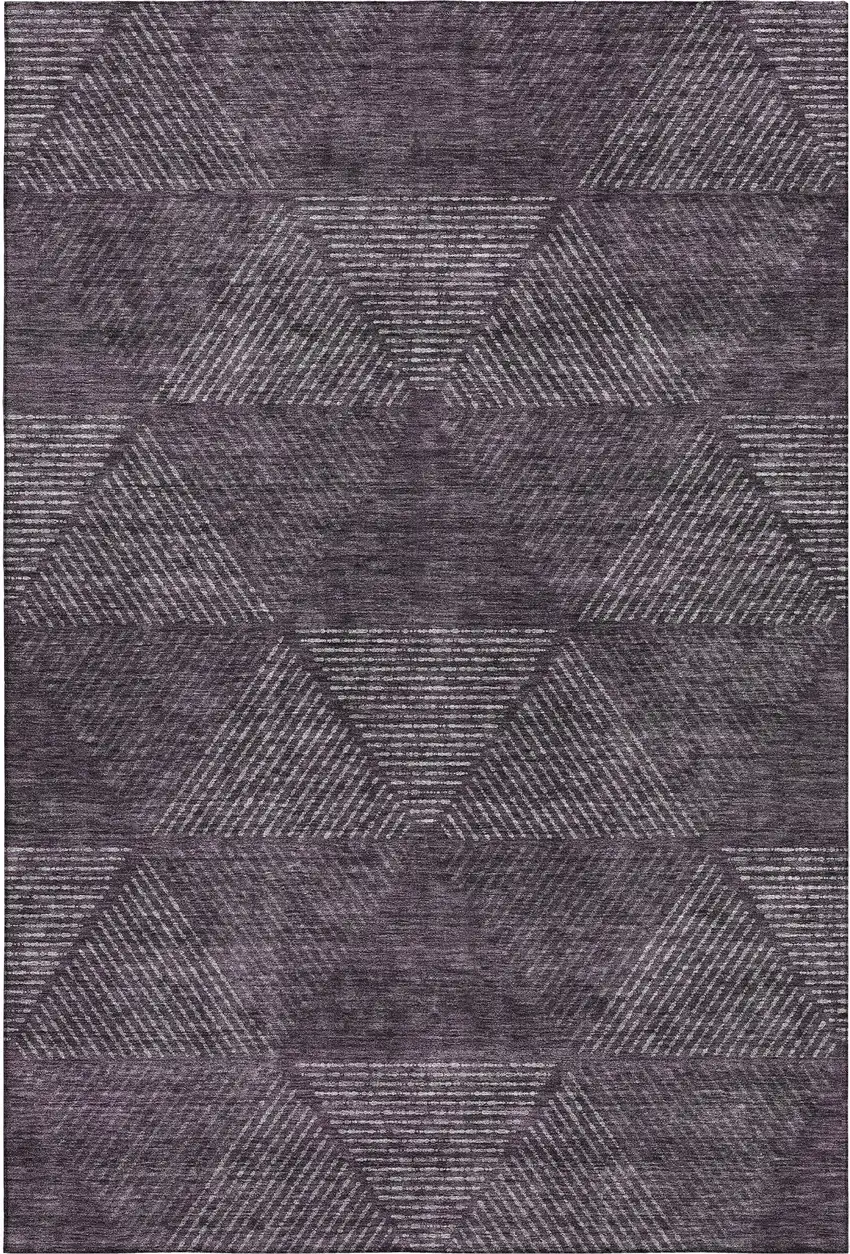 Eggplant And Gray Geometric Washable Area Rug With UV Protection Photo 1
