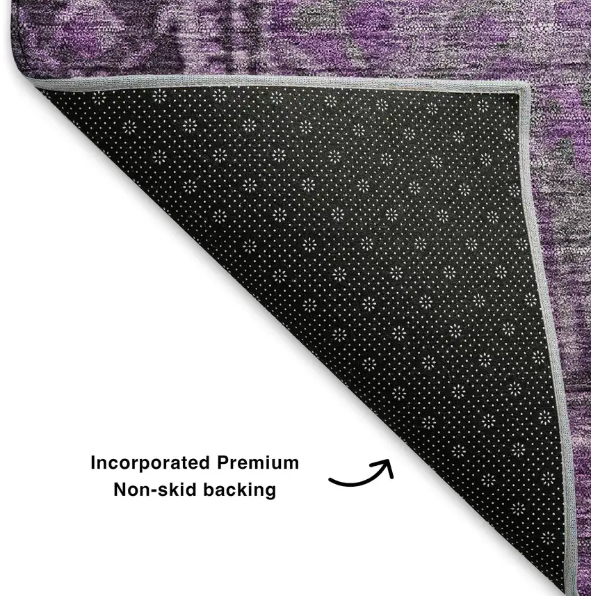 Eggplant And Gray Oriental Washable Area Rug With UV Protection Photo 6