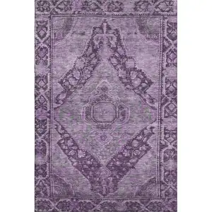 Photo of Eggplant And Gray Oriental Washable Area Rug With UV Protection
