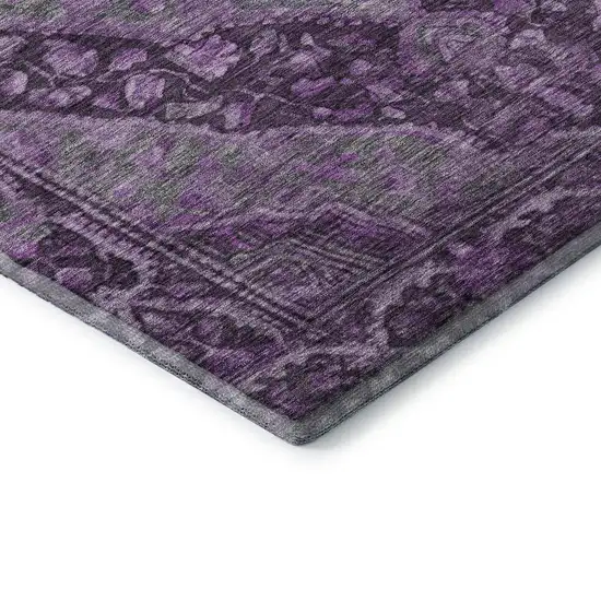 Eggplant And Gray Oriental Washable Area Rug With UV Protection Photo 7