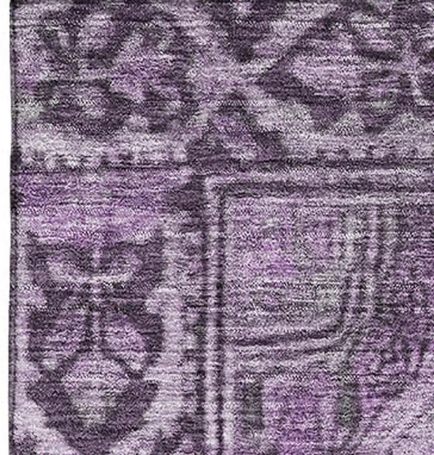 Eggplant And Gray Oriental Washable Area Rug With UV Protection Photo 2