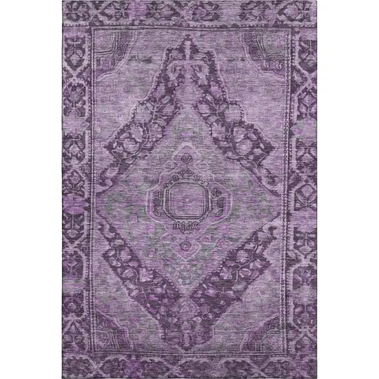Eggplant And Gray Oriental Washable Area Rug With UV Protection Photo 1