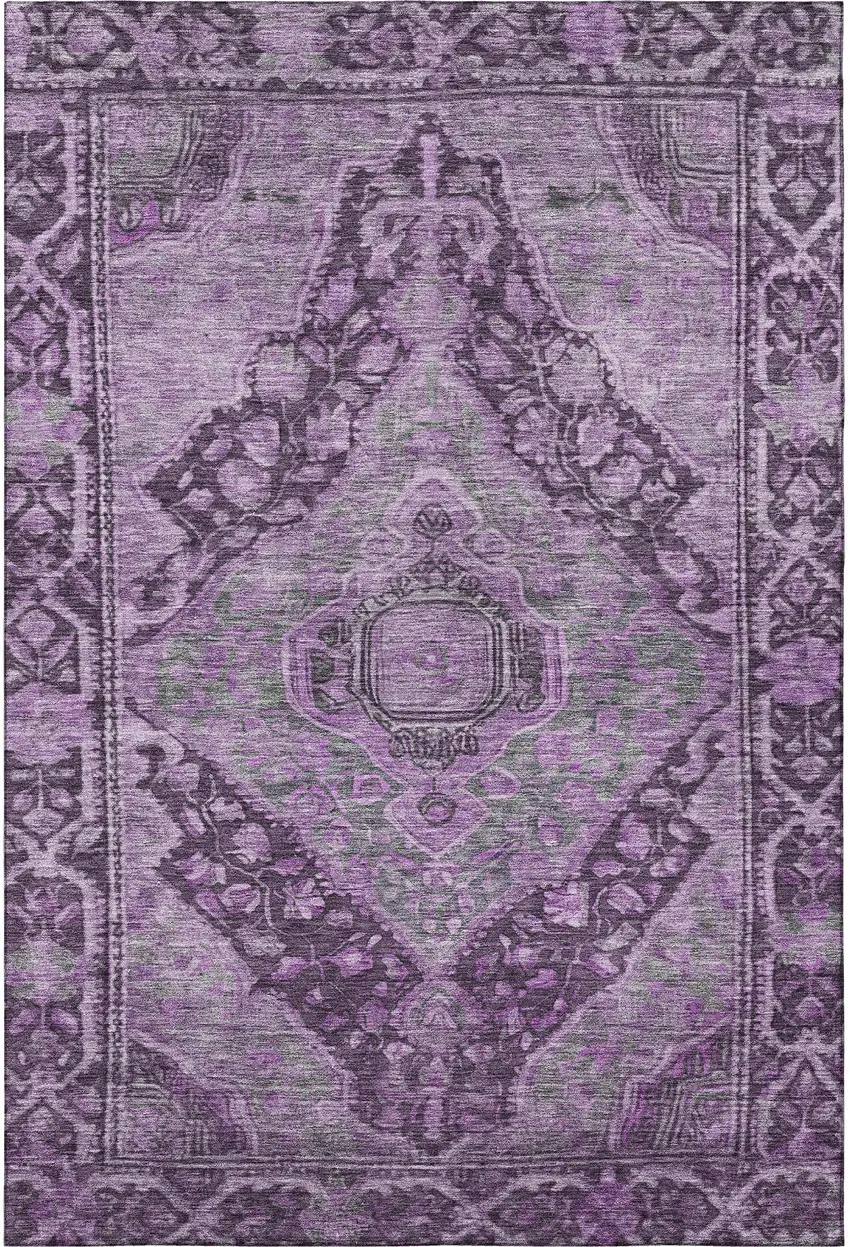Eggplant And Gray Oriental Washable Area Rug With UV Protection Photo 3