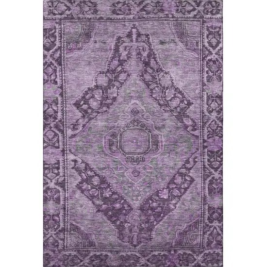 Eggplant And Gray Oriental Washable Area Rug With UV Protection Photo 3