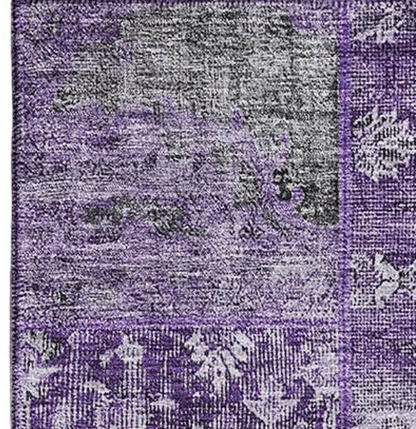 Eggplant And Gray Patchwork Washable Area Rug With UV Protection Photo 4