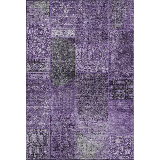 Eggplant And Gray Patchwork Washable Area Rug With UV Protection Photo 1