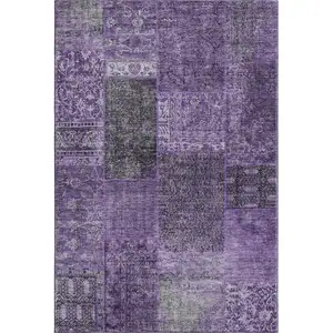 Photo of Eggplant And Gray Patchwork Washable Area Rug With UV Protection