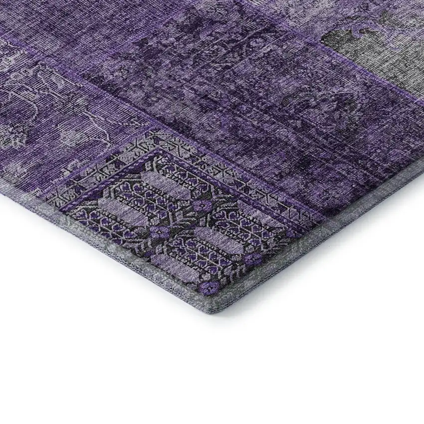 Eggplant And Gray Patchwork Washable Area Rug With UV Protection Photo 8
