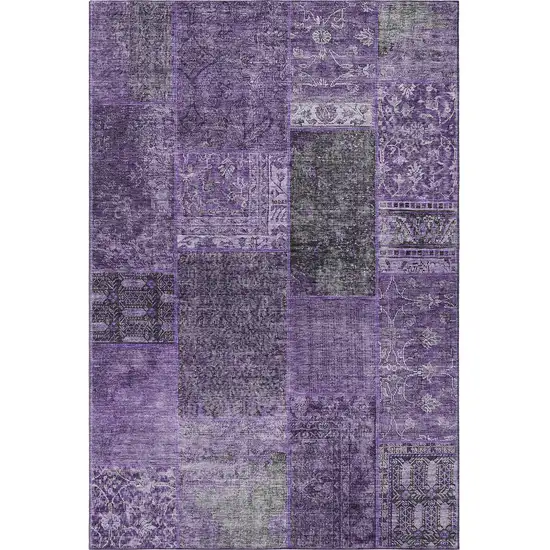 Eggplant And Gray Patchwork Washable Area Rug With UV Protection Photo 4