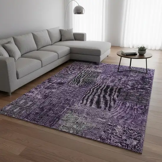 Eggplant And Gray Patchwork Washable Area Rug With UV Protection Photo 1