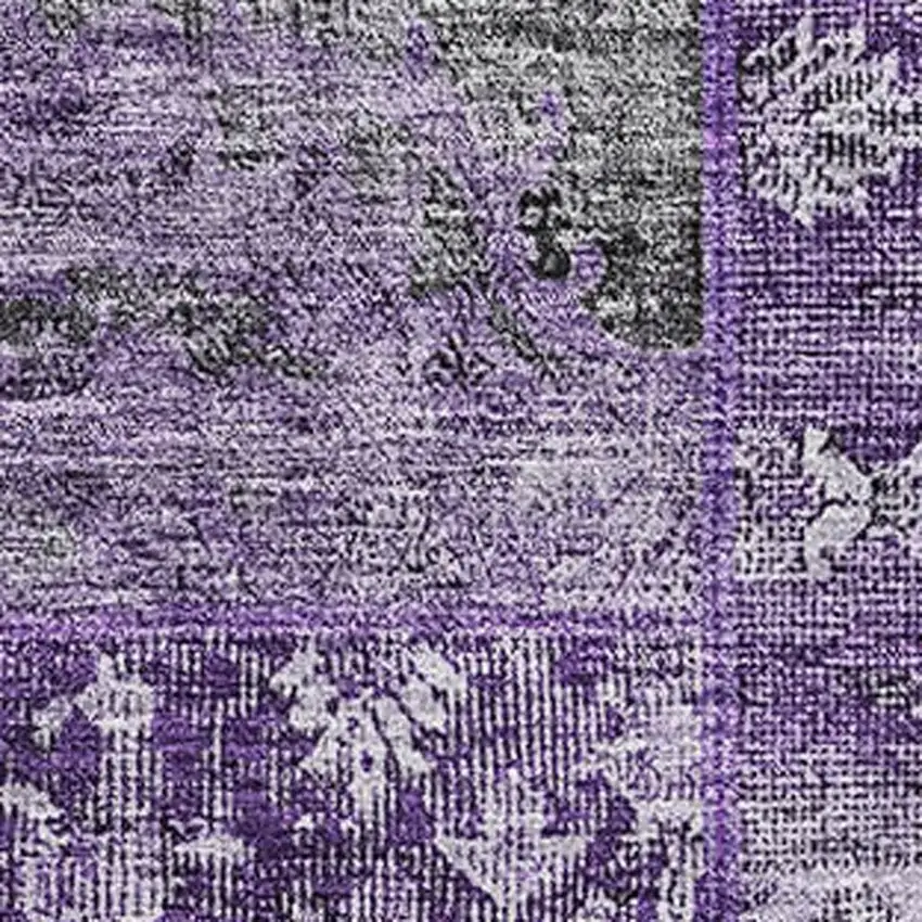Eggplant And Gray Patchwork Washable Area Rug With UV Protection Photo 5