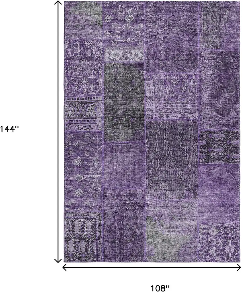 Eggplant And Gray Patchwork Washable Area Rug With UV Protection Photo 3