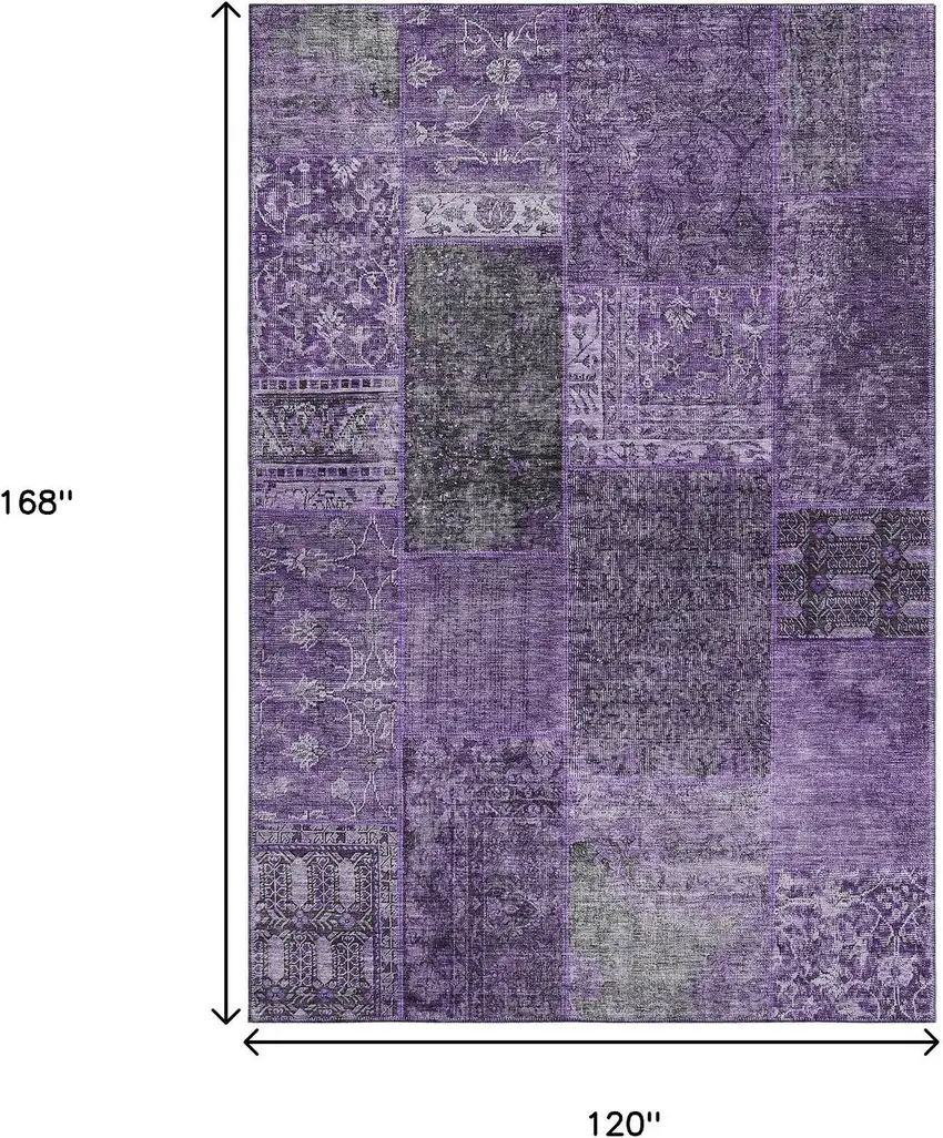 Eggplant And Gray Patchwork Washable Area Rug With UV Protection Photo 3