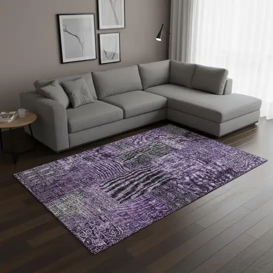 Eggplant And Gray Patchwork Washable Area Rug With UV Protection Photo 1