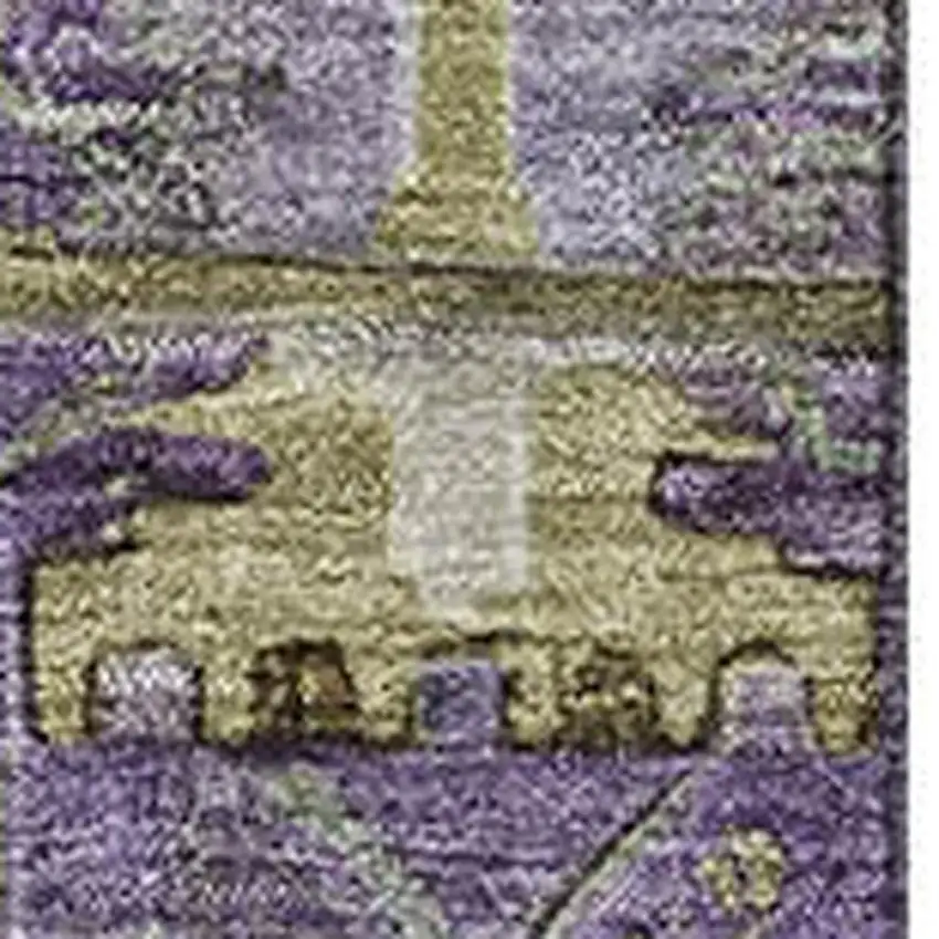 Eggplant And Green Medallion Washable Area Rug With UV Protection Photo 3