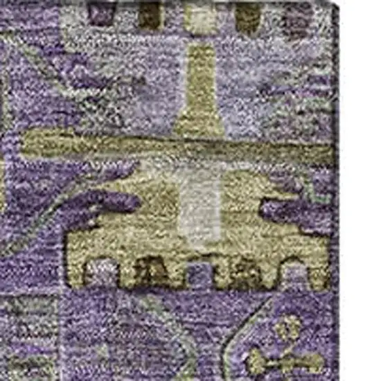 Eggplant And Green Medallion Washable Area Rug With UV Protection Photo 4