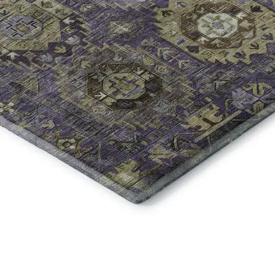 Eggplant And Green Medallion Washable Area Rug With UV Protection Photo 7