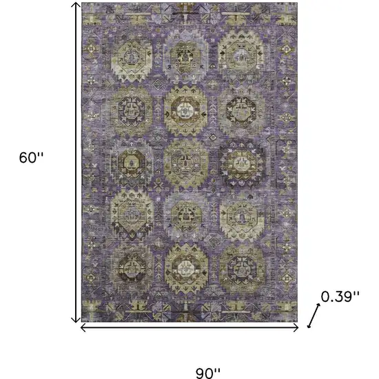 Eggplant And Green Medallion Washable Area Rug With UV Protection Photo 8