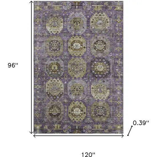 Eggplant And Green Medallion Washable Area Rug With UV Protection Photo 8