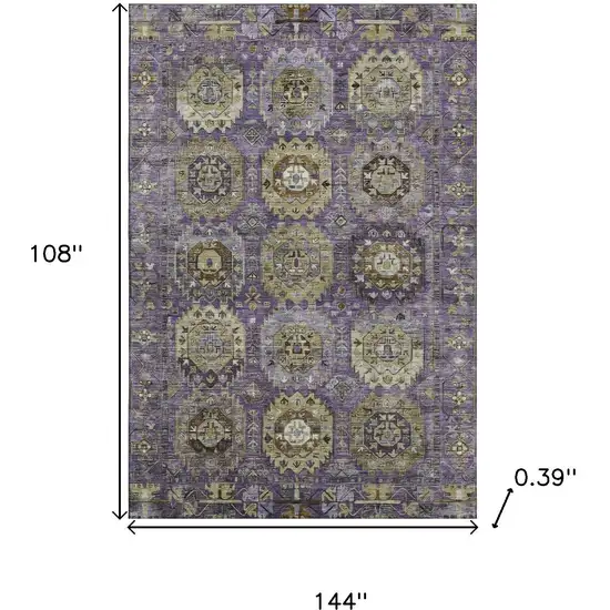 Eggplant And Green Medallion Washable Area Rug With UV Protection Photo 9