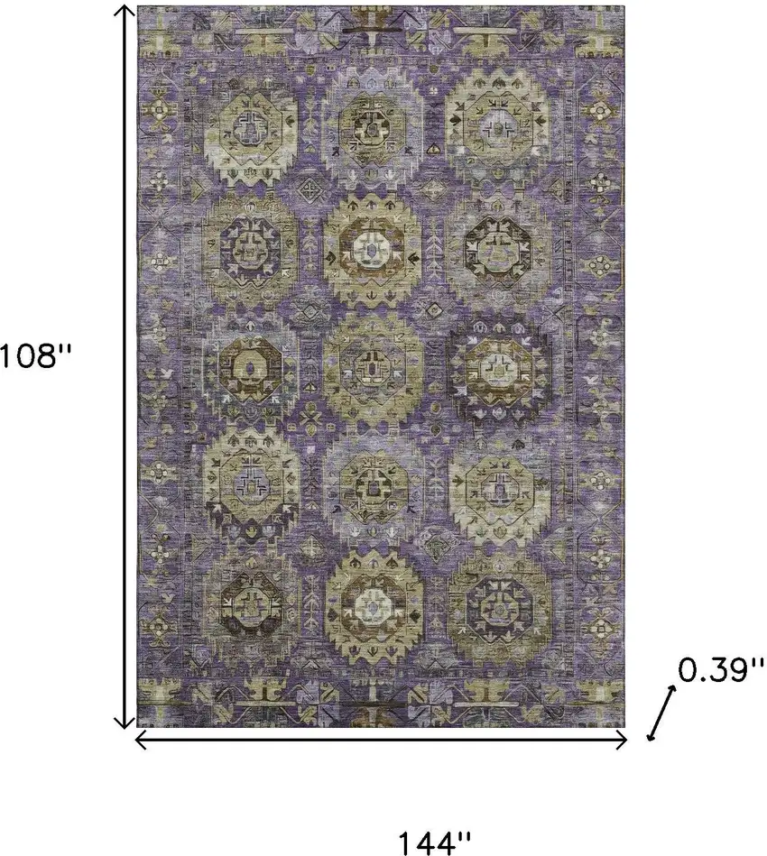 Eggplant And Green Medallion Washable Area Rug With UV Protection Photo 9