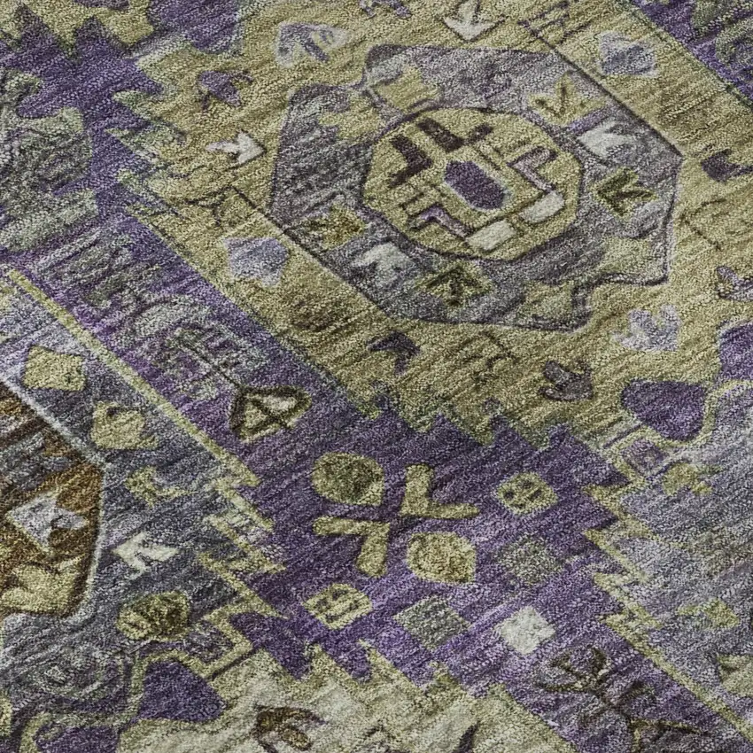 Eggplant And Green Medallion Washable Area Rug With UV Protection Photo 8