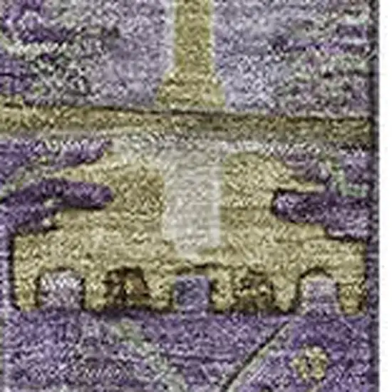 Eggplant And Green Medallion Washable Area Rug With UV Protection Photo 3