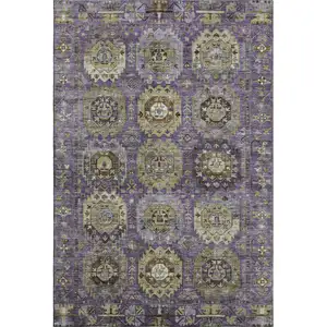Photo of Eggplant And Green Medallion Washable Area Rug With UV Protection