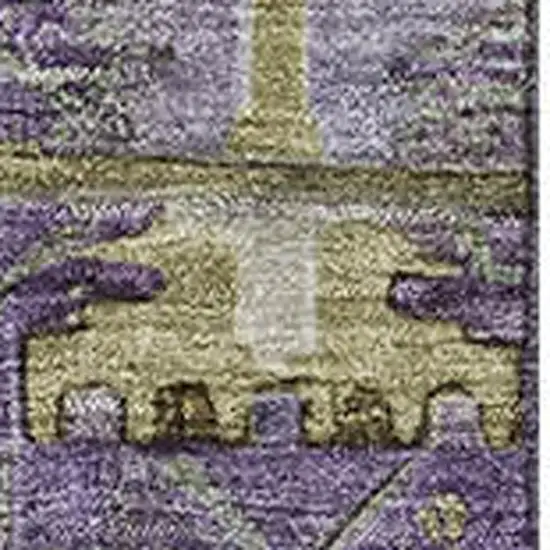 Eggplant And Green Medallion Washable Area Rug With UV Protection Photo 3