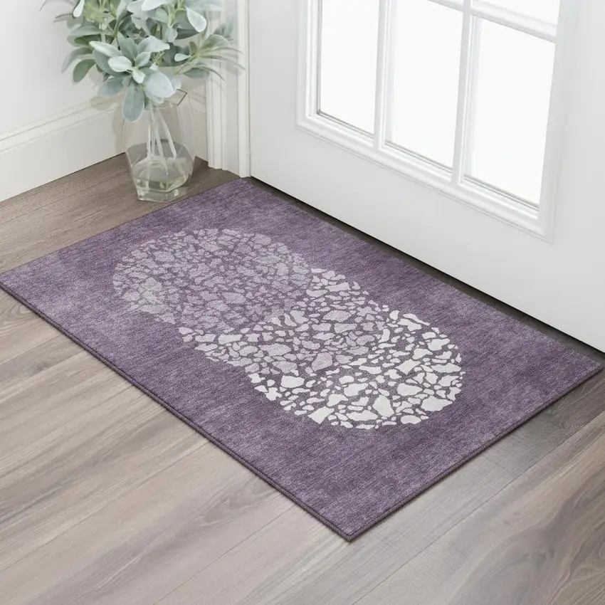 Eggplant And Ivory Abstract Washable Area Rug With UV Protection Photo 2