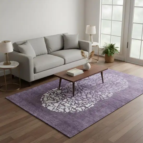 Eggplant And Ivory Abstract Washable Area Rug With UV Protection Photo 2