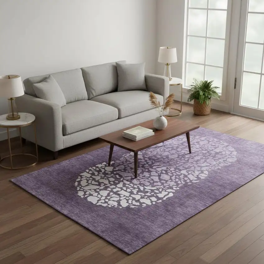 Eggplant And Ivory Abstract Washable Area Rug With UV Protection Photo 2