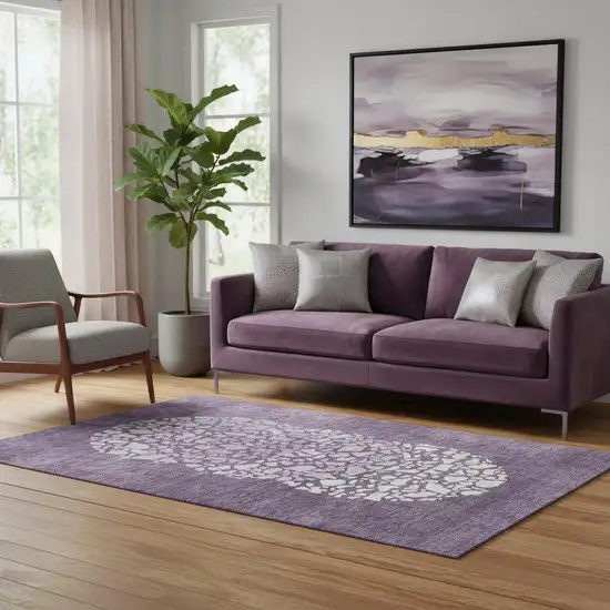 Eggplant And Ivory Abstract Washable Area Rug With UV Protection Photo 1