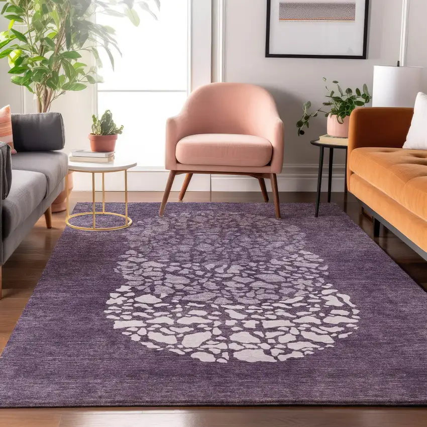 Eggplant And Ivory Abstract Washable Area Rug With UV Protection Photo 4