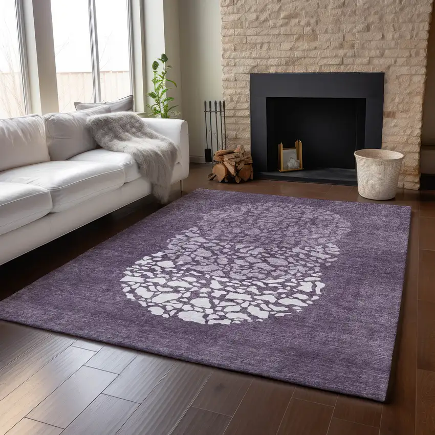 Eggplant And Ivory Abstract Washable Area Rug With UV Protection Photo 4