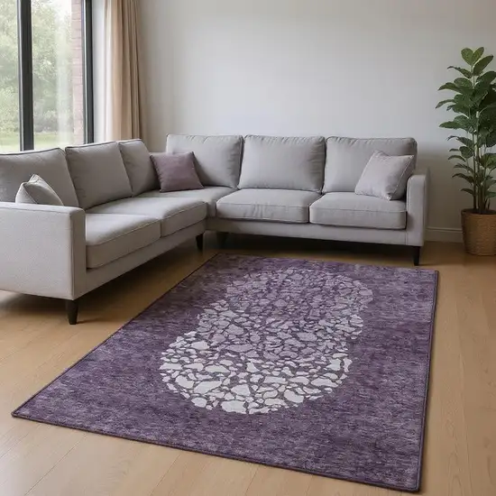 Eggplant And Ivory Abstract Washable Area Rug With UV Protection Photo 2