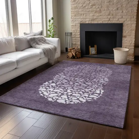 Eggplant And Ivory Abstract Washable Area Rug With UV Protection Photo 4