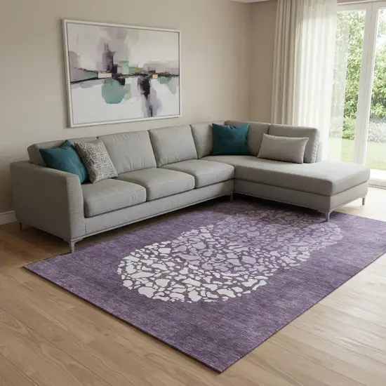 Eggplant And Ivory Abstract Washable Area Rug With UV Protection Photo 1