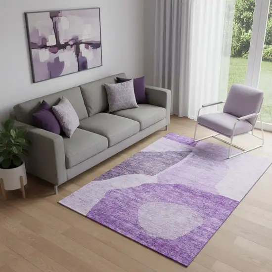 Eggplant And Ivory Abstract Washable Area Rug With UV Protection Photo 1