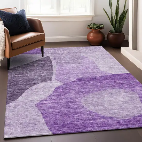 Eggplant And Ivory Abstract Washable Area Rug With UV Protection Photo 5