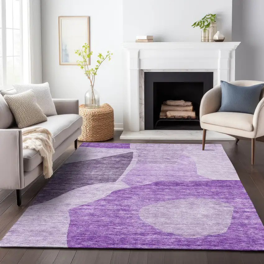 Eggplant And Ivory Abstract Washable Area Rug With UV Protection Photo 4