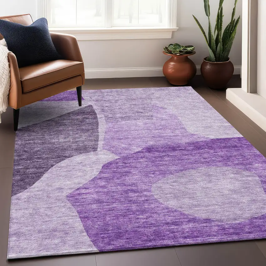 Eggplant And Ivory Abstract Washable Area Rug With UV Protection Photo 5