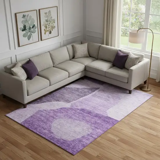 Eggplant And Ivory Abstract Washable Area Rug With UV Protection Photo 1