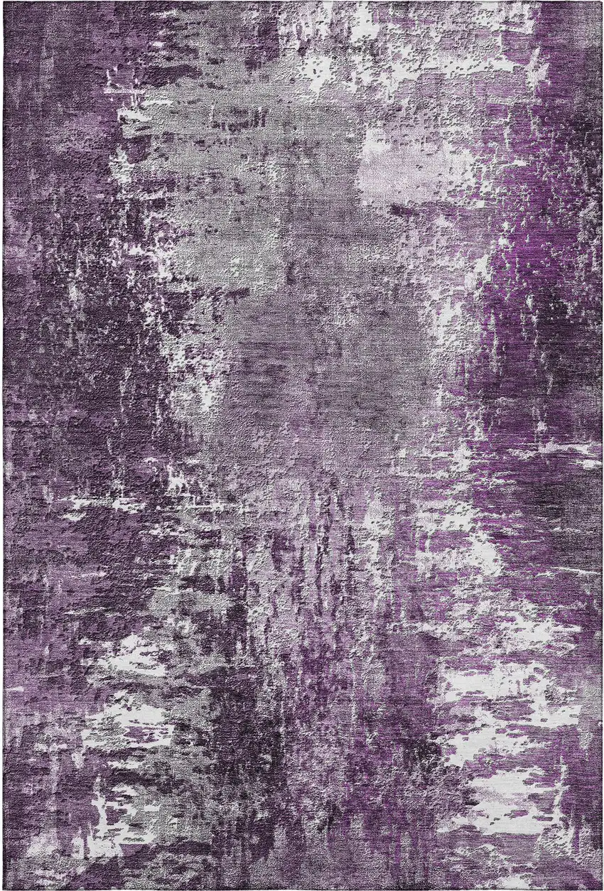 Eggplant And Ivory Abstract Washable Area Rug With UV Protection Photo 1