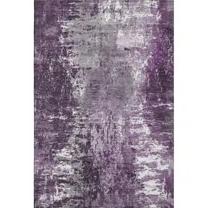 Photo of Eggplant And Ivory Abstract Washable Area Rug With UV Protection