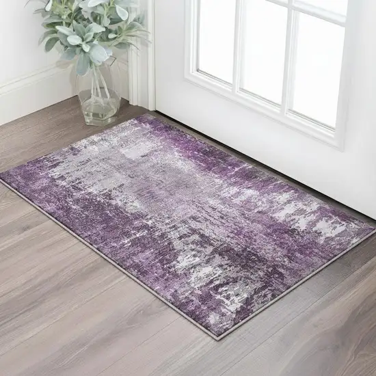 Eggplant And Ivory Abstract Washable Area Rug With UV Protection Photo 2